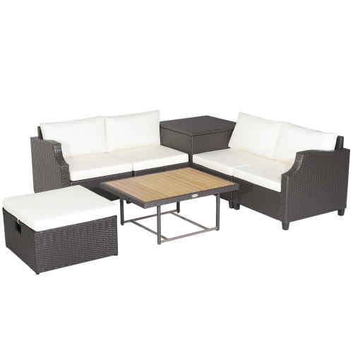 Gymax 7PCS Outdoor Furniture Set w/ PE Wicker Cushions Conversations On The Sectional Sofa Patio