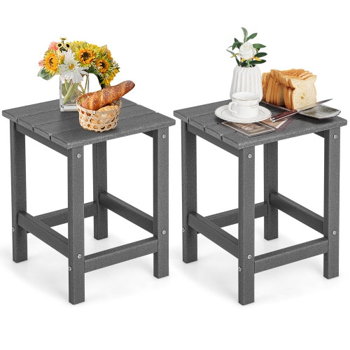 GYMAX  2PCs 14" Patio Adirondack Side Table HDpe Square Weather Resistant Garden