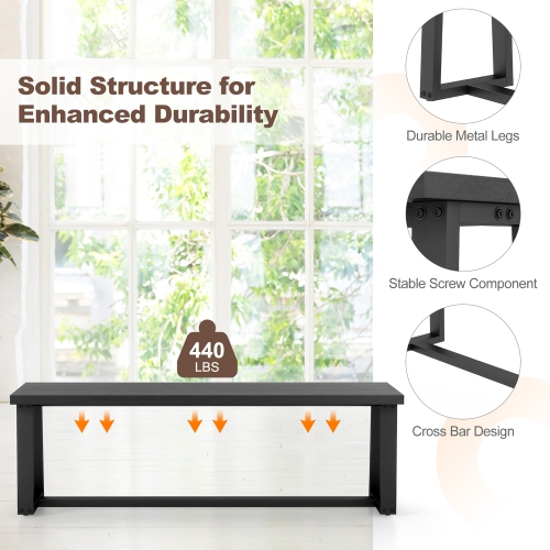 Gymax Set of 2 56.5"L Wood Dining Bench Metal Frame w/ Adjustable Footpads Entryway Black