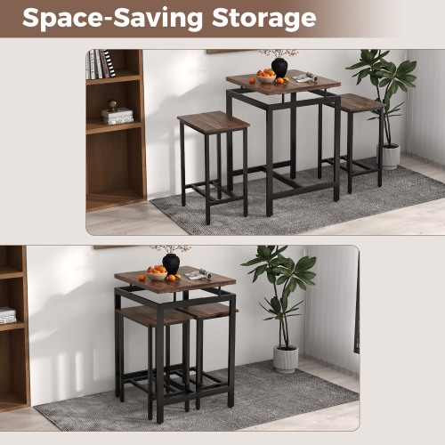 Gymax Counter Height Table w/ 2 Stools Floating Tabletop & Footrest Rustic Brown