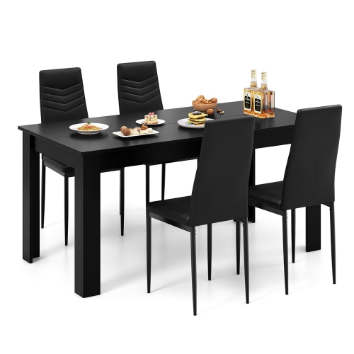GYMAX  Modern Rectangular Kitchen Table Set W/ 4 Pvc Leather Dining Chairs In Black