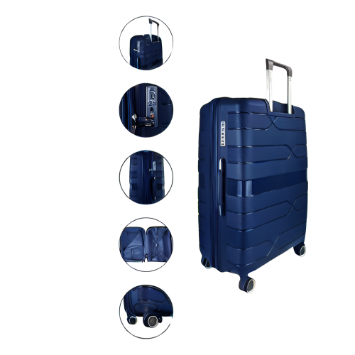 TRAVLR 100% PP Break Resistant Lightweight Expandable 20" Cabin Luggage With TSA lock, Mute Wheels & Aluminum Trolley -Navy Blue.