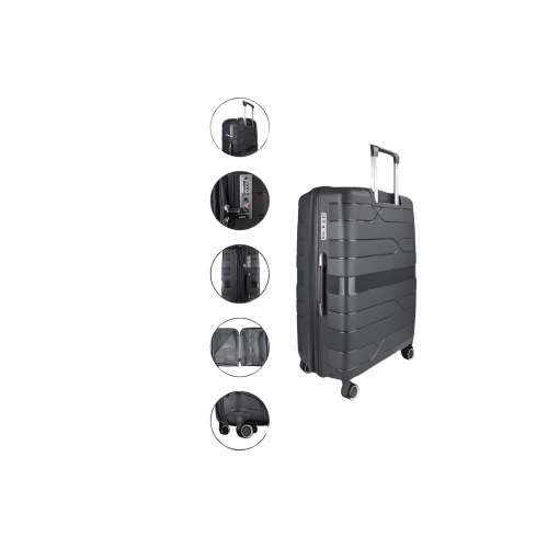 Valise cabine 20&nbsp;po extensible légère 100 % PP TRAVLR verrou TSA, roulettes mutes et chariot aluminium - Gris foncé.