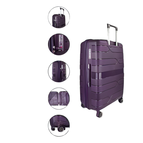 Bagage de cabine 20&nbsp;po extensible léger 100 % PP TRAVLR avec verrou TSA, roulettes mutées et chariot en aluminium - Violet.