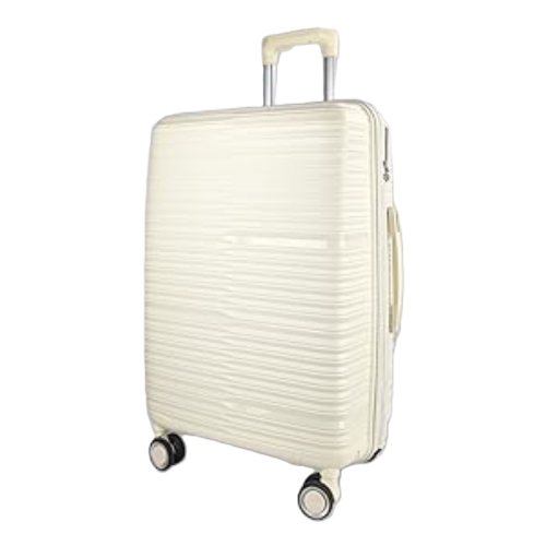 Valise de 24&nbsp;po extensible légère 100 % PP cassable de TRAVLR avec verrou TSA, roulettes mutantes et chariot en aluminium - Blanc cassé