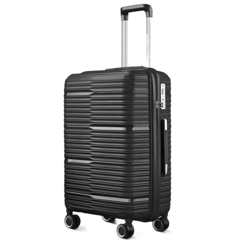 Valise à roulettes extensible légère 100 % PP de 24&nbsp;po de TRAVLR avec verrou TSA, roulettes mutes et chariot en aluminium - Noir