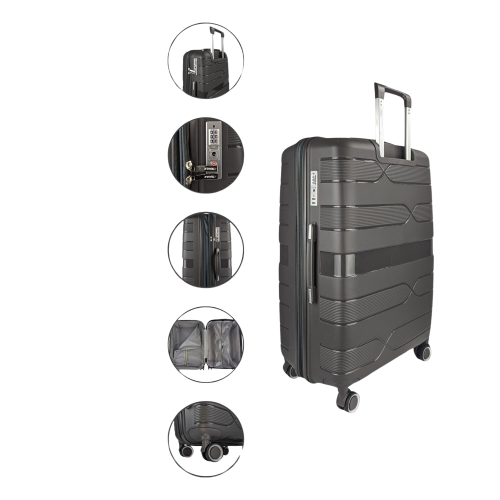 TRAVLR 100% PP break resistant lightweight expandable 28" checkin luggage with TSA lock, mute wheels & aluminum trolley - Dark Grey.