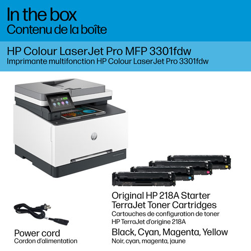 Imprimante à jet d'encre tout-en-un sans fil couleur LaserJet Pro 3301fdw de HP