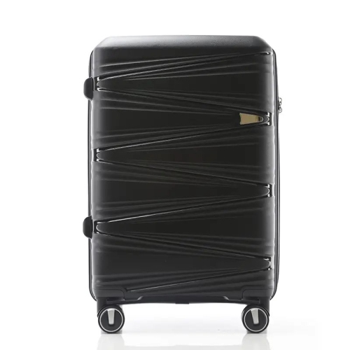 Valise de 24&nbsp;po extensible légère 100 % PP de TRAVLR avec verrou TSA, roulettes mutées et chariot en aluminium - Noir.