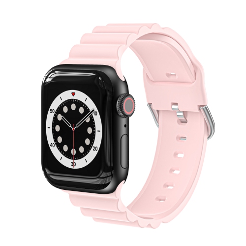 WORRYFREE GADGETS  Soft Silicone Wavy Band for Apple Watch - 42/44/45MM - Sand In Pink