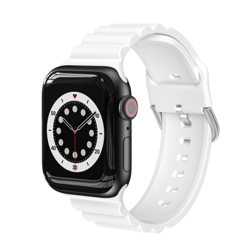 WORRYFREE GADGETS  Soft Silicone Wavy Band for Apple Watch - 38/40/41MM - In White
