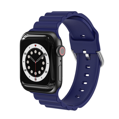 WORRYFREE GADGETS  Soft Silicone Wavy Band for Apple Watch - 42/44/45MM - Dark In Blue