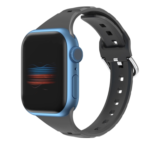 WORRYFREE GADGETS  Slim Silicone Band for Apple Watch - 42/44/45MM - In Black