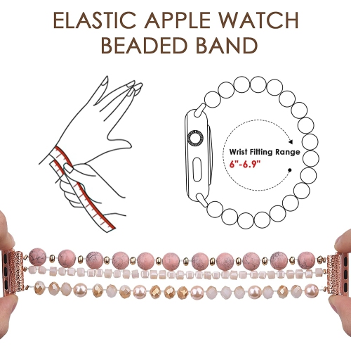 WFG Handmade Beaded Stretchable Band for Apple Watch - 42/44/45mm - Pink Love