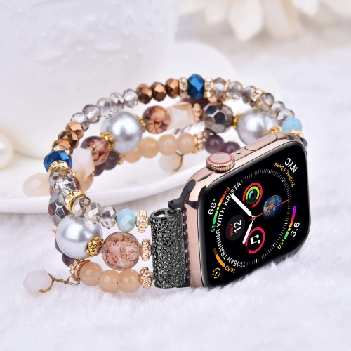 WFG Handmade Beaded Stretchable Band for Apple Watch - 42/44/45mm - Brown