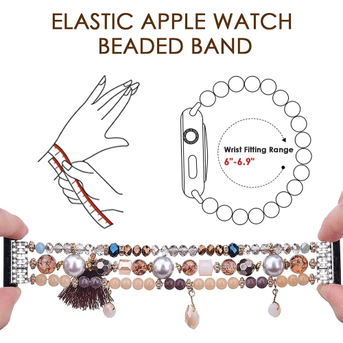 WFG Handmade Beaded Stretchable Band for Apple Watch - 42/44/45mm - Brown