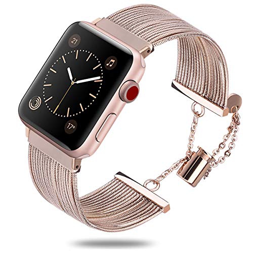 WORRYFREE GADGETS  Dressy Bracelet Metal Fashion Band for Apple Watch - 38/40/41MM - Rose In Gold