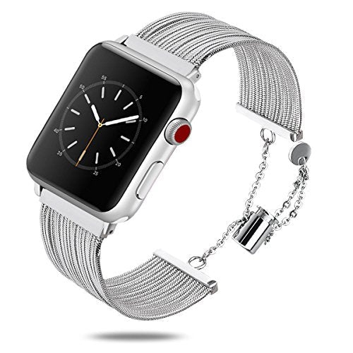 WORRYFREE GADGETS  Dressy Bracelet Metal Fashion Band for Apple Watch - 42/44/45MM - In Silver