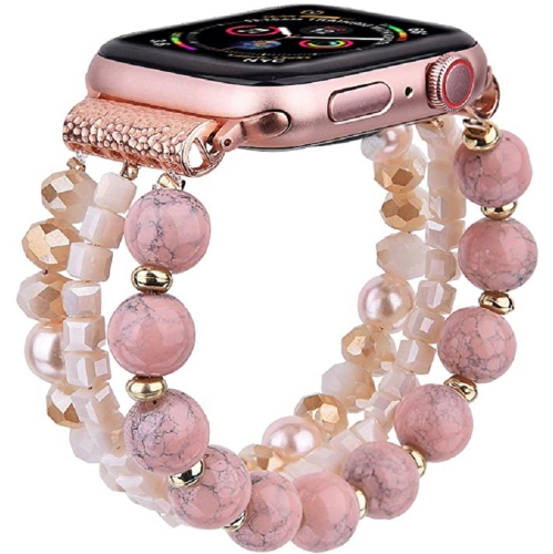 WORRYFREE GADGETS Wfg Handmade Beaded Pearl Band for Apple Watch - 38/40/41MM - Pink/ White