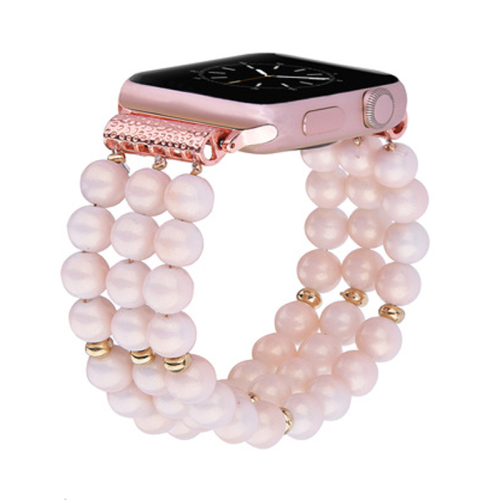 WORRYFREE GADGETS Wfg Handmade Beaded Pearl Band for Apple Watch 38 40 41MM Pink