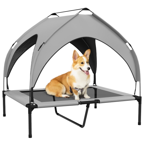 PawHut Elevated Dog Bed with Canopy, Cooling Dog Cot Bed for Camping, Portable Raised Pet Cot with Washable Breathable Mesh, for Indoor Outdoor, M &