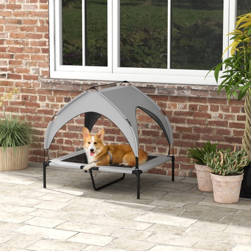 PawHut Elevated Dog Bed with Canopy, Cooling Dog Cot Bed for Camping, Portable Raised Pet Cot with Washable Breathable Mesh, for Indoor Outdoor, M &