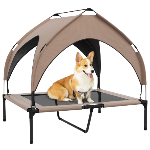 PawHut Elevated Dog Bed with Canopy, Cooling Dog Cot Bed for Camping, Portable Raised Pet Cot with Washable Breathable Mesh, for Indoor Outdoor, M &