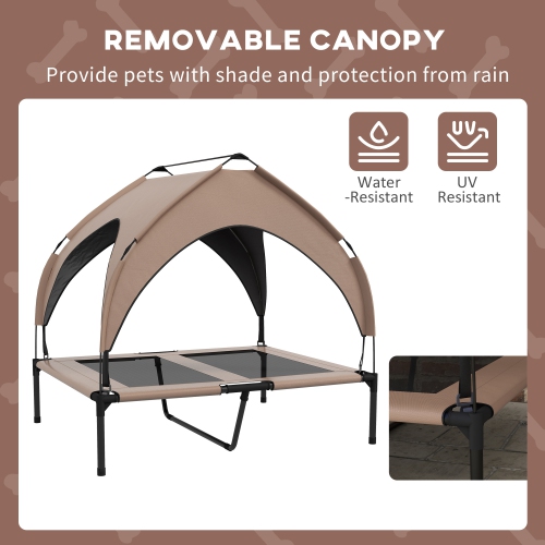 PawHut Elevated Dog Bed with Canopy, Cooling Dog Cot Bed for Camping, Portable Raised Pet Cot with Washable Breathable Mesh, for Indoor Outdoor, M &