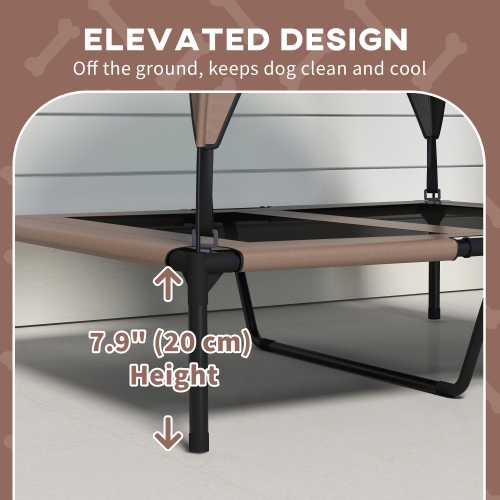 PawHut Elevated Dog Bed with Canopy, Cooling Dog Cot Bed for Camping, Portable Raised Pet Cot with Washable Breathable Mesh, for Indoor Outdoor, M &