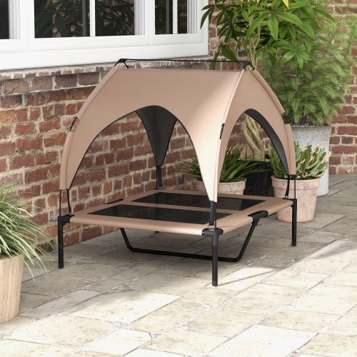 PawHut Elevated Dog Bed with Canopy, Cooling Dog Cot Bed for Camping, Portable Raised Pet Cot with Washable Breathable Mesh, for Indoor Outdoor, M &