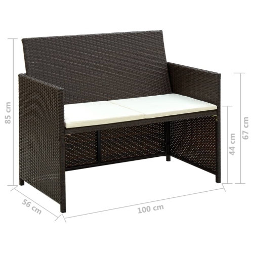 vidaXL 4 Piece Patio Lounge with Cushions Set Poly Rattan Brown