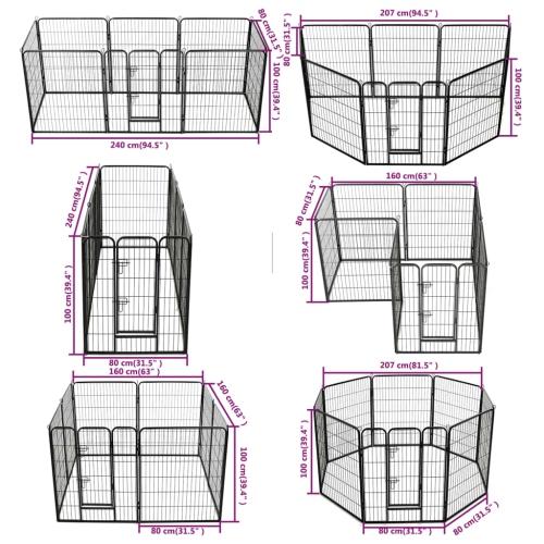 vidaXL Dog Playpen 8 Panels Steel 80x100 cm Black