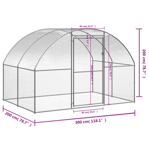 vidaXL Outdoor Chicken Coop 3x2x2 m Galvanised Steel