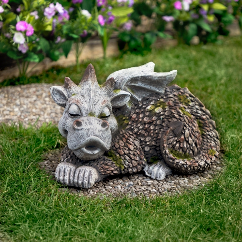 NORTHLIGHT  Sleeping Dragon Outdoor Garden Statue - 14.25"