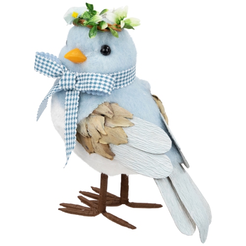 Plush Bluebird with Gingham Bow Easter Figurine - 7.25"