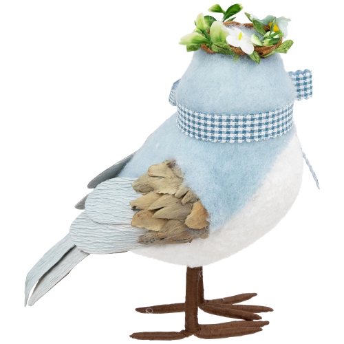 Plush Bluebird with Gingham Bow Easter Figurine - 7.25"
