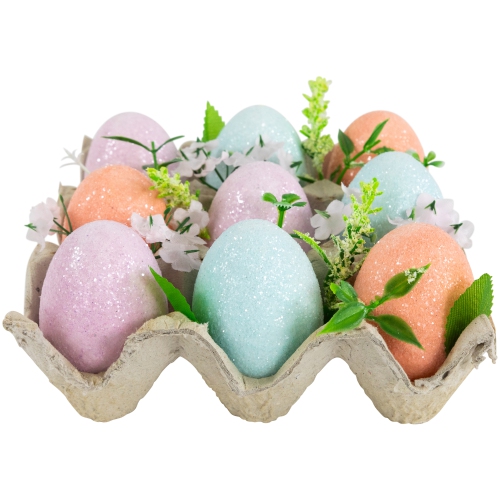 NORTHLIGHT  Pastel Easter Eggs With Carton Decoration - 6.25" - Set Of 9