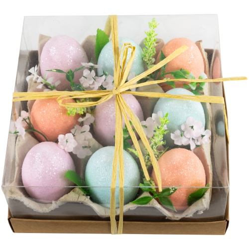 Pastel Easter Eggs with Carton Decoration - 6.25" - Set of 9