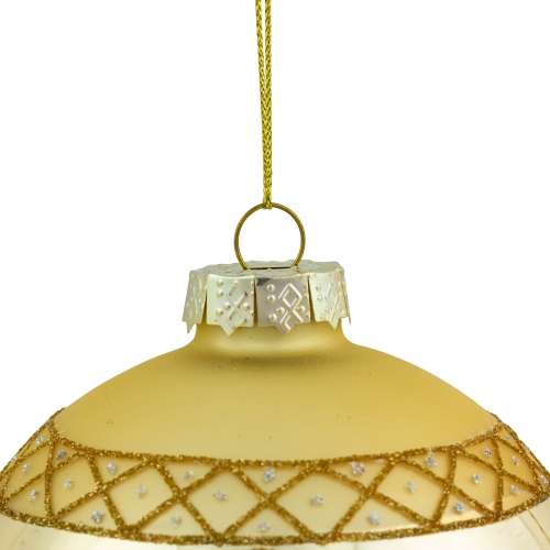 Glittered Holly and Berries Christmas Glass Ball Ornaments - 4" - Gold - Set of 2