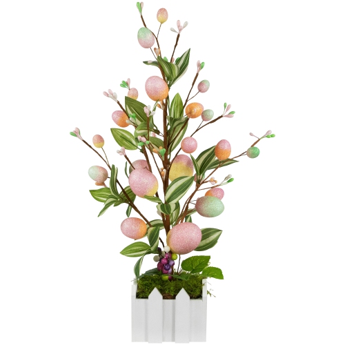 Artificial Potted Twig Tree with Easter Eggs - 18" - Pink