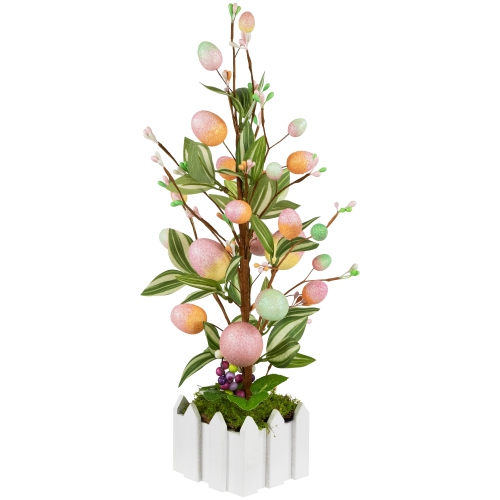 Artificial Potted Twig Tree with Easter Eggs - 18" - Pink