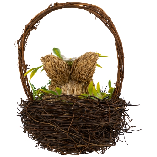 Rabbit with Twig Basket Easter Decoration - 7"