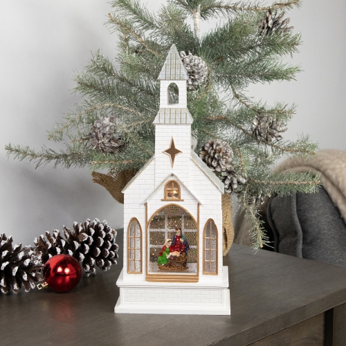 LED Lighted Holy Family Church Scene Christmas Snow Globe - 12"