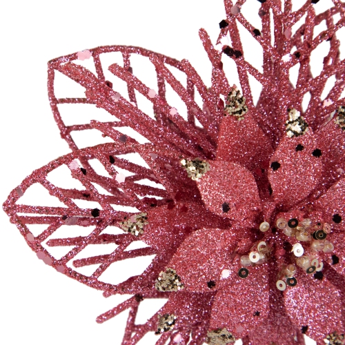 Pack of 4 Glittered Pink Poinsettia Christmas Ornaments 6"