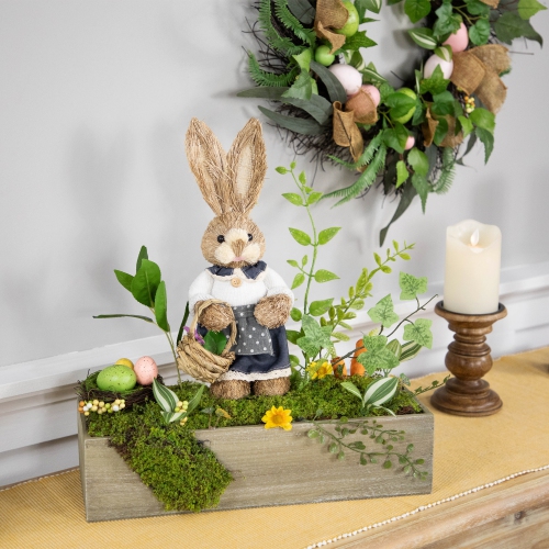 NORTHLIGHT  Boxed Garden Arrangement With Bunny Easter Decoration - 17.25"