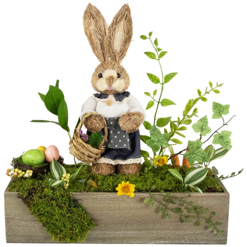 Boxed Garden Arrangement with Bunny Easter Decoration - 17.25"