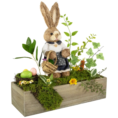 Boxed Garden Arrangement with Bunny Easter Decoration - 17.25"