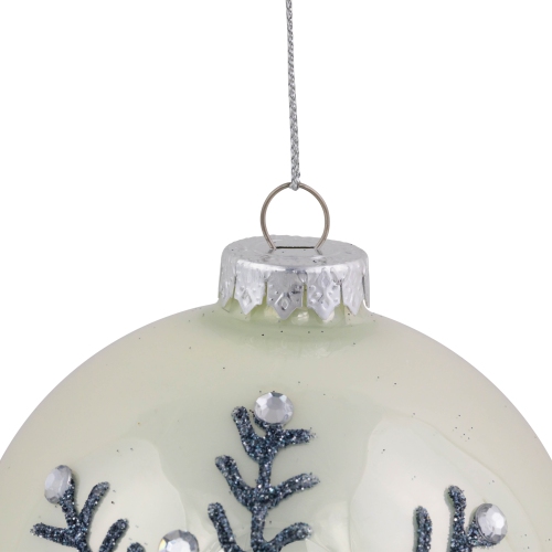 Glittered Snowflake Shiny Christmas Glass Ball Ornaments - 4" - White - Set of 2
