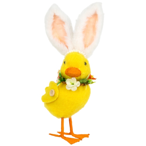 Duckling with Rabbit Ears Floral Easter Figurine - 10" - Yellow