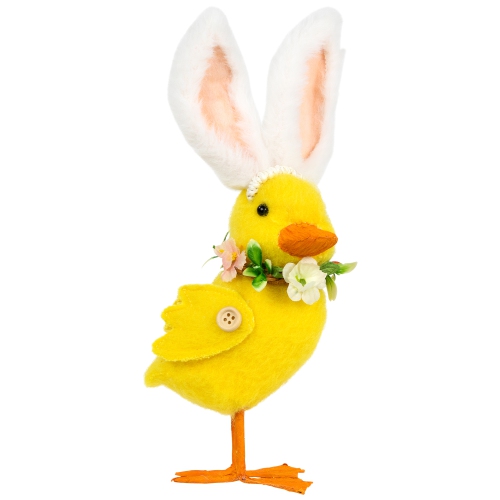 Duckling with Rabbit Ears Floral Easter Figurine - 10" - Yellow